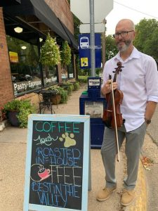 Violinist Travis Peterson at Coffee Paw Cafe